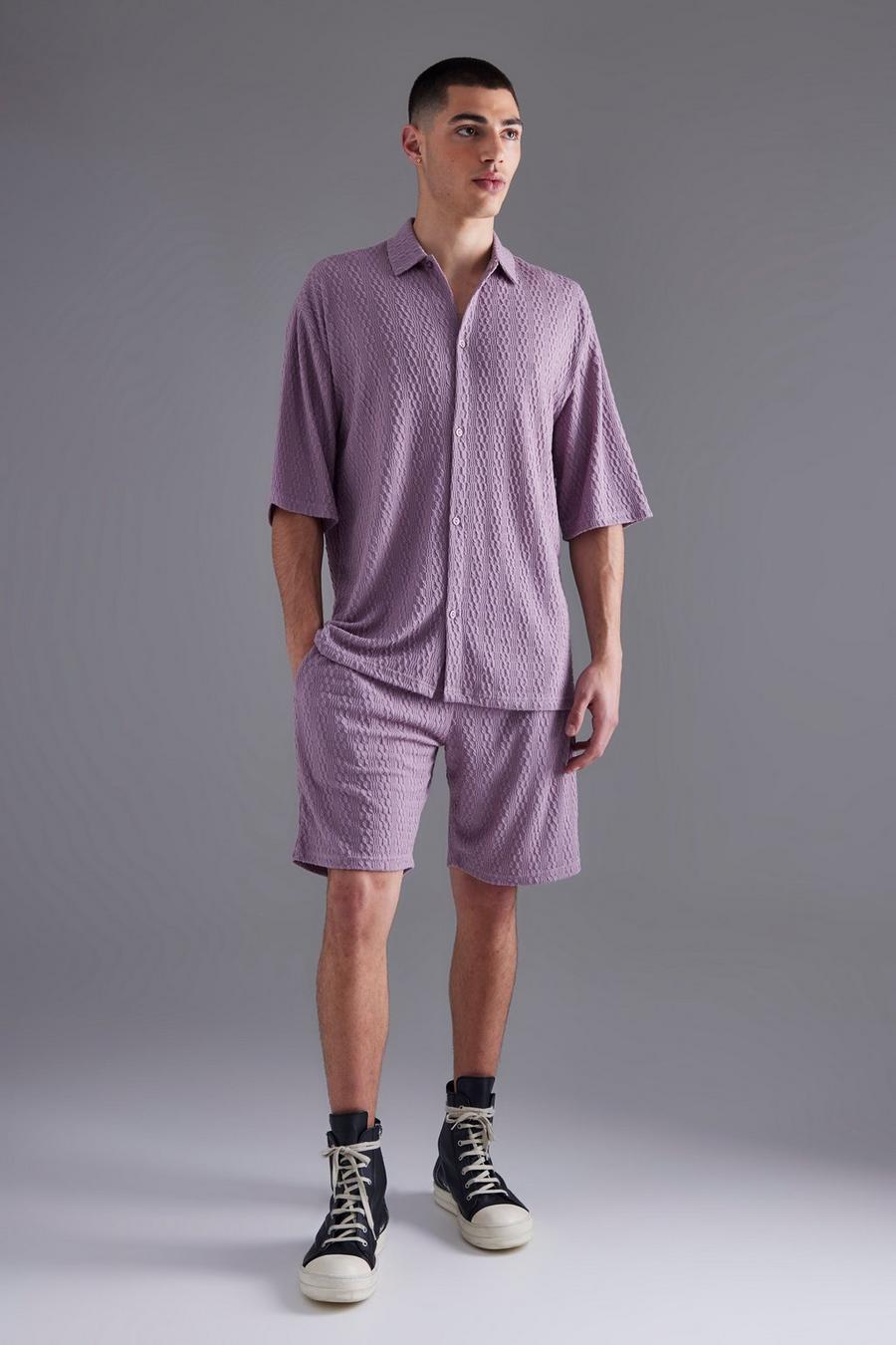 Drop Shoulder Textured Jersey Shirt, Mauve purple
