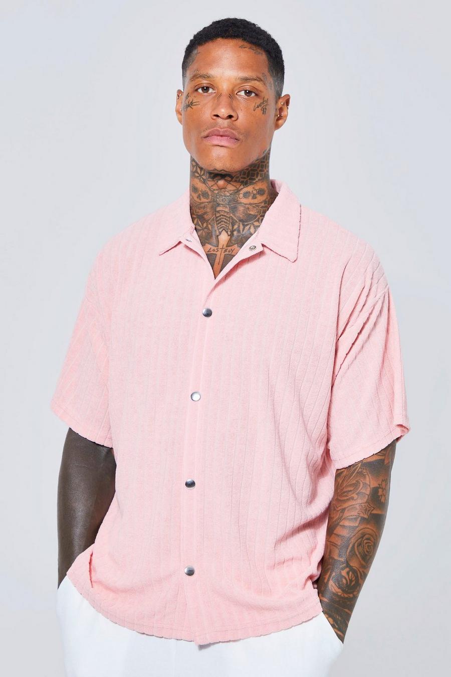 Pink Boxy Striped Towelling Shirt image number 1