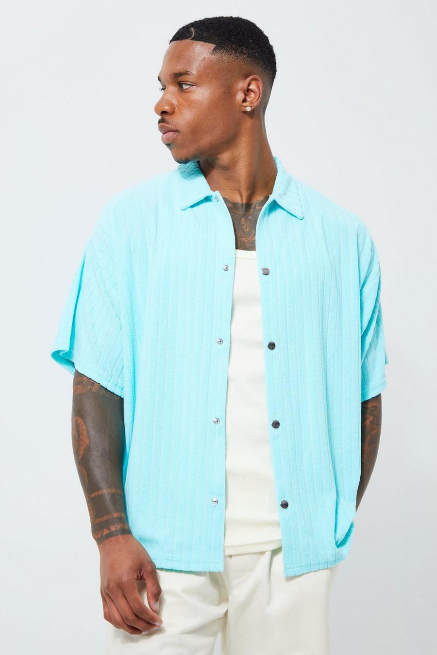 Aqua blue Boxy Striped Towelling Shirt