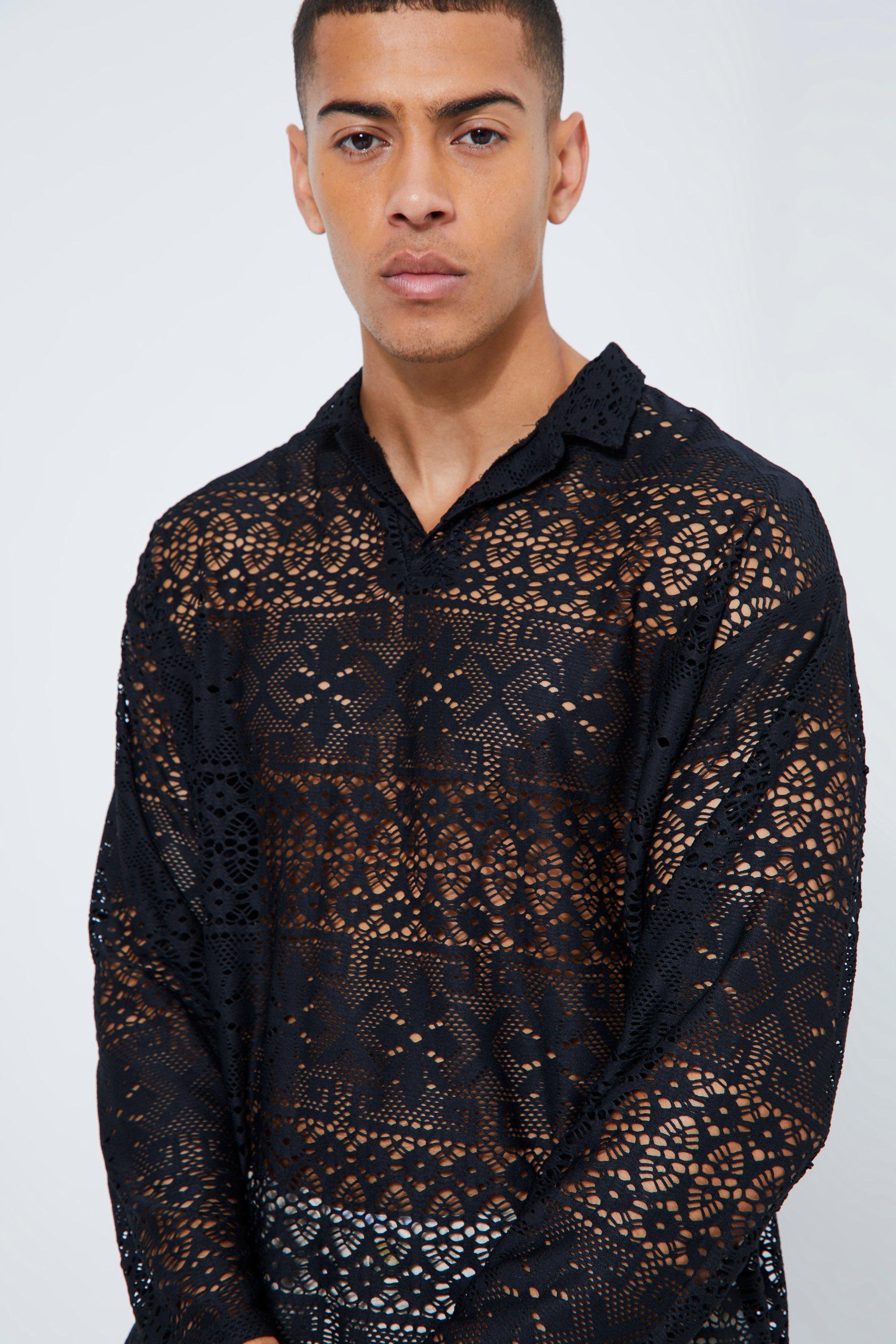 Oversized Long Sleeve Lace Revere Polo