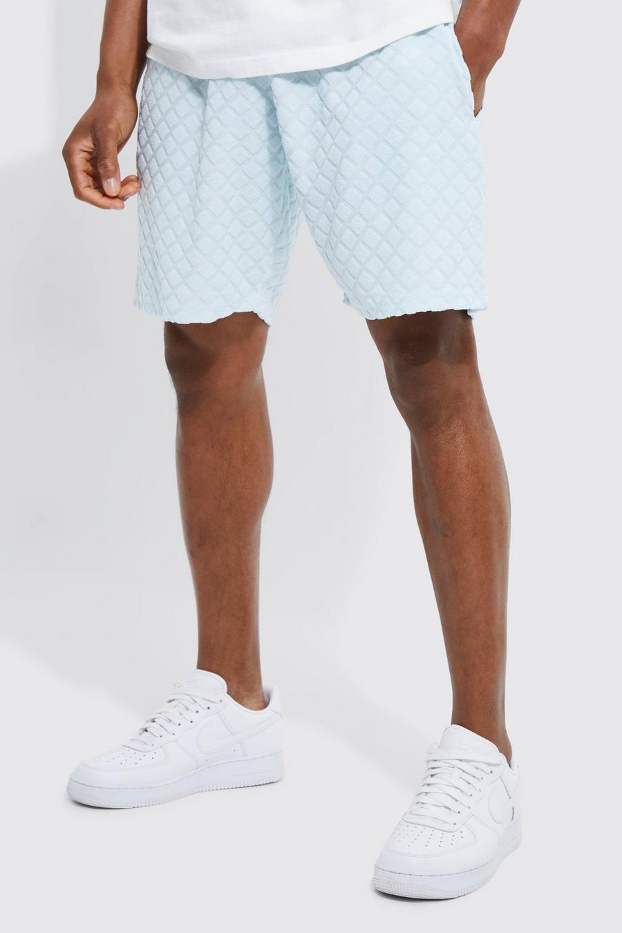 Light blue Relaxed Fit Short Diamond Towelling Short image number 1