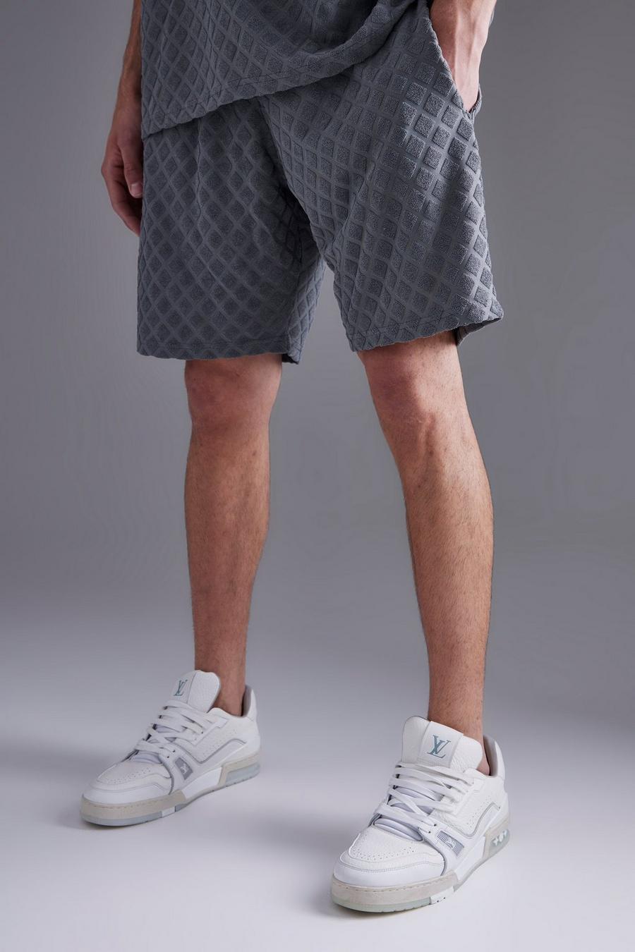 Charcoal grey Relaxed Fit Short Diamond Towelling Short