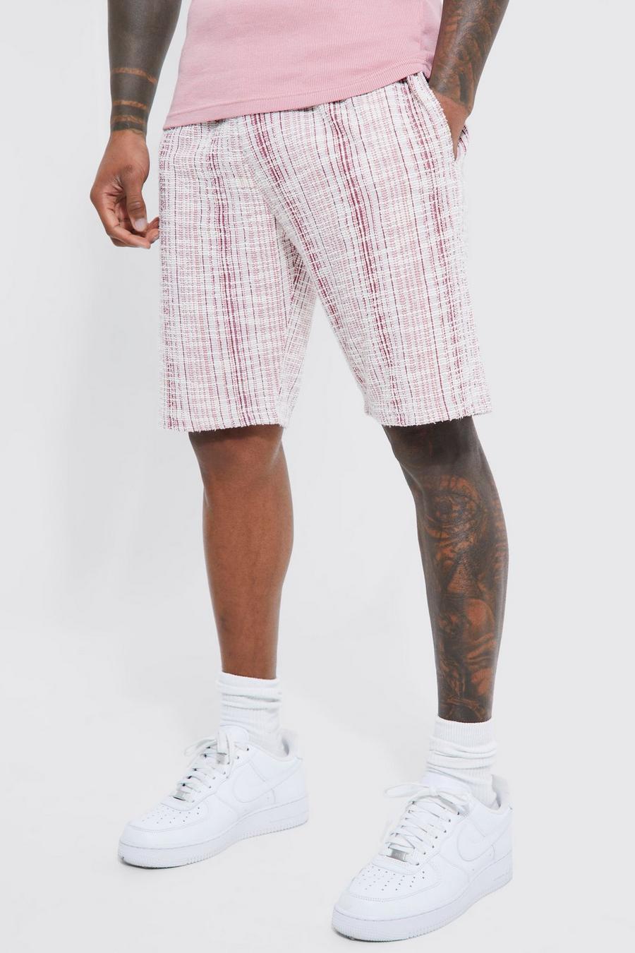 Pink Slim Fit Mid Length Boucle Short