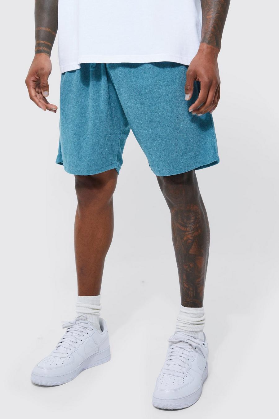 Lockere mittellange Frottee-Shorts, Dusty blue image number 1
