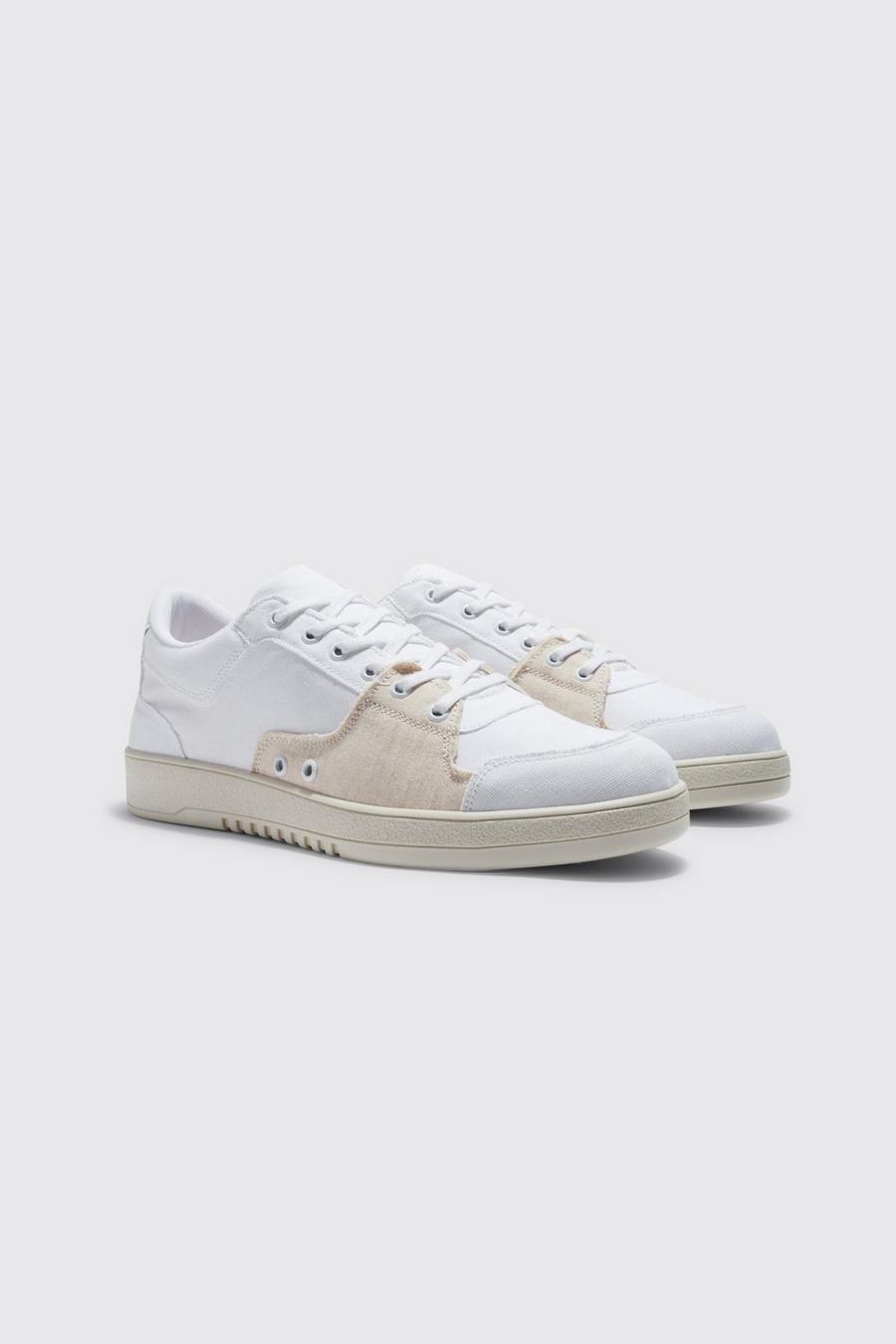 Ecru white Distressed Detail Panel Trainers