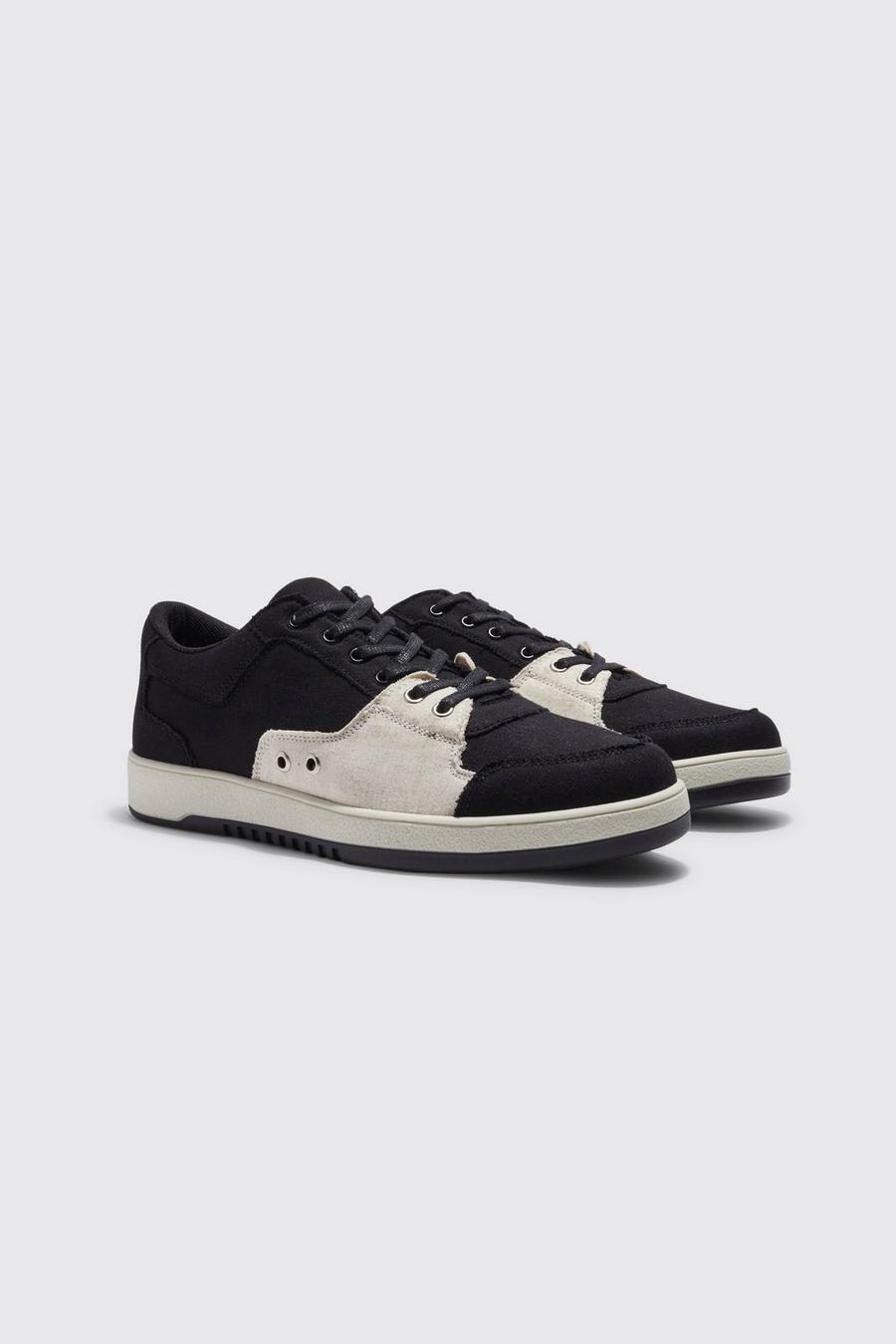 Distressed Detail Panel Trainers, Black negro