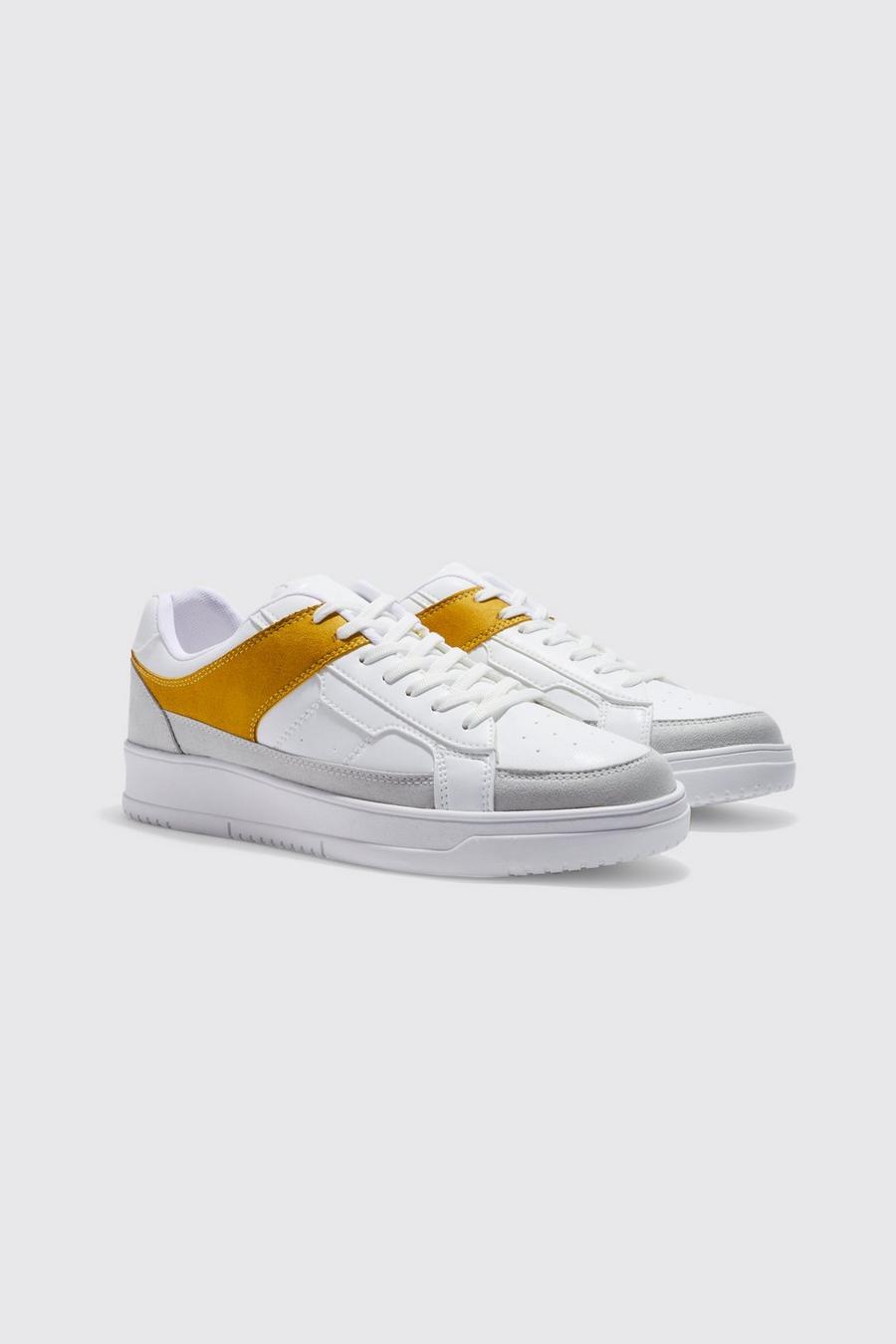 Sneakers mit Kontrast-Einsatz, White blanc