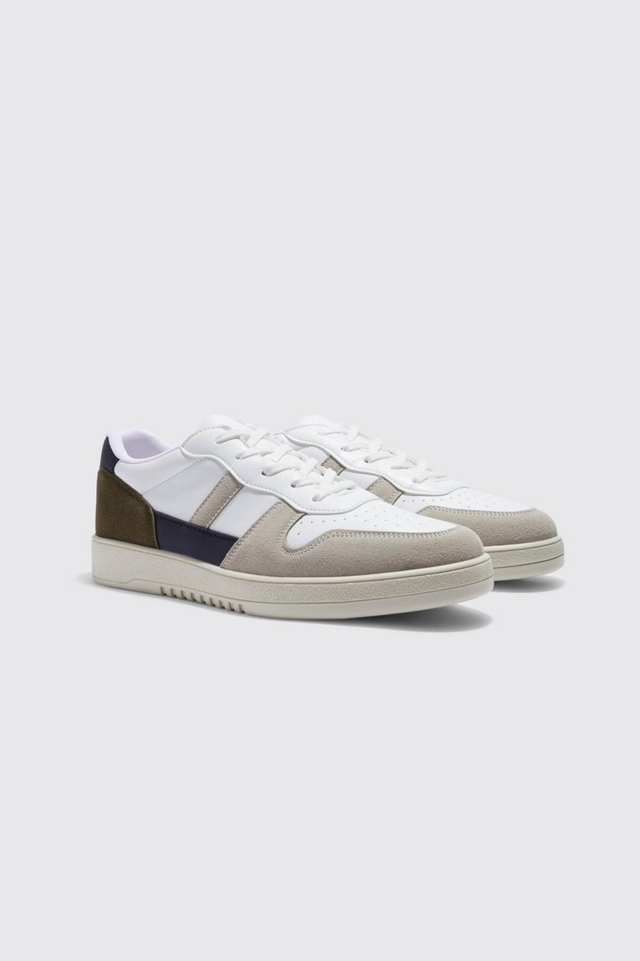 Tonal Panelled Trainers, White blanco