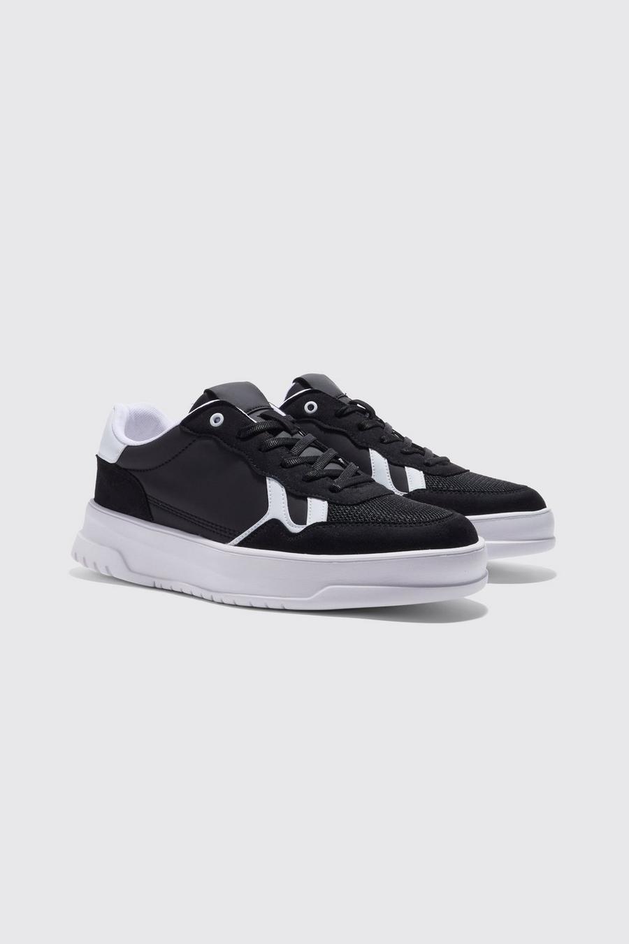 Black Faux Leather Contrast Trainer