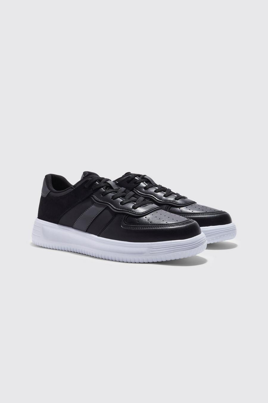 Black Tonal Panelled Trainers image number 1