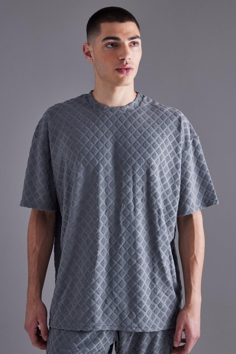 Charcoal Oversized Diamond Towelling T-shirt image number 1