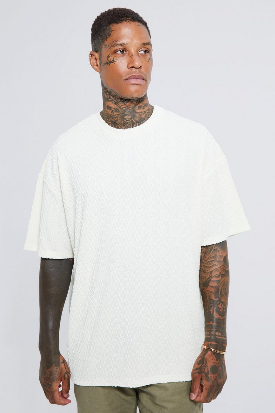 Ecru Oversized Textured Jersey T-shirt image number 1