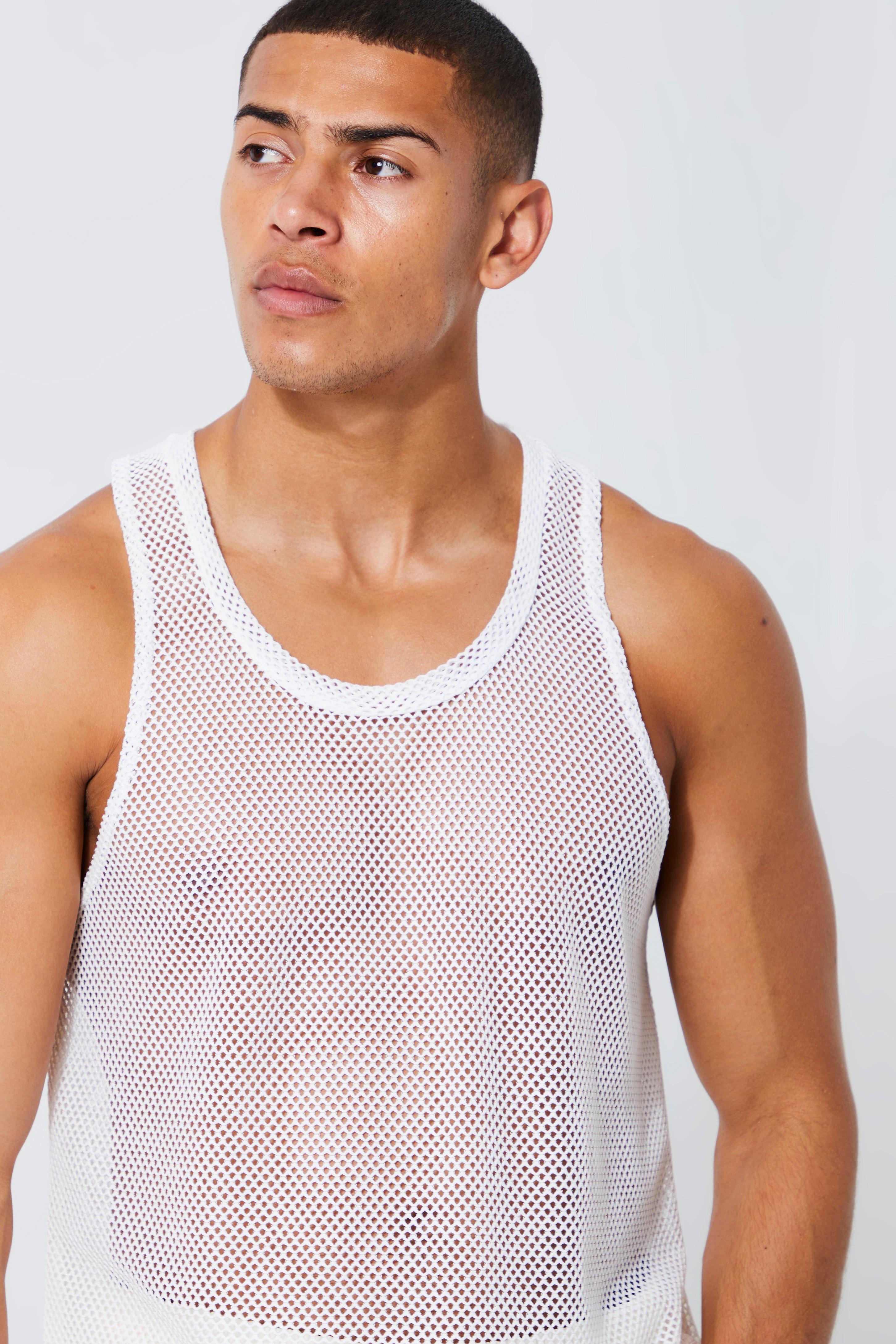 Mens Sexy Mesh See-Through Vests Tops Summer Hollow Out Fashion Tanks Male  Casual Sportswear Work out Vest Tank Top 