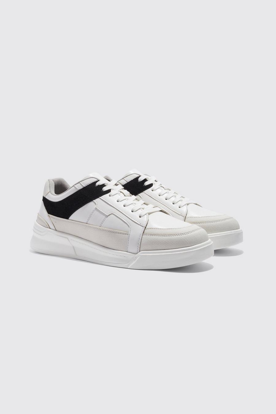 White Faux Leather Panel Detail Trainers image number 1