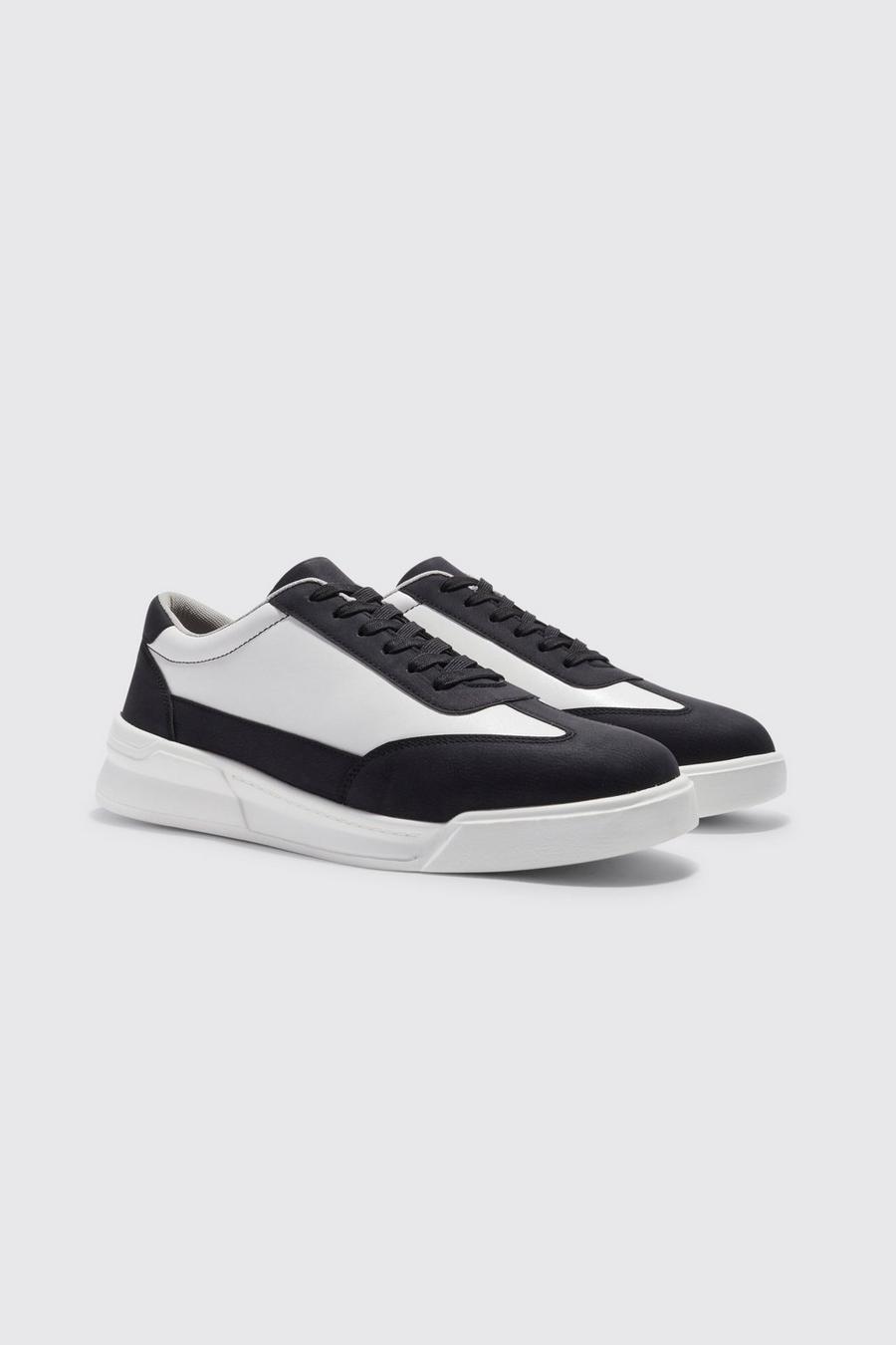 Faux Suede Panel Trainers, Black negro