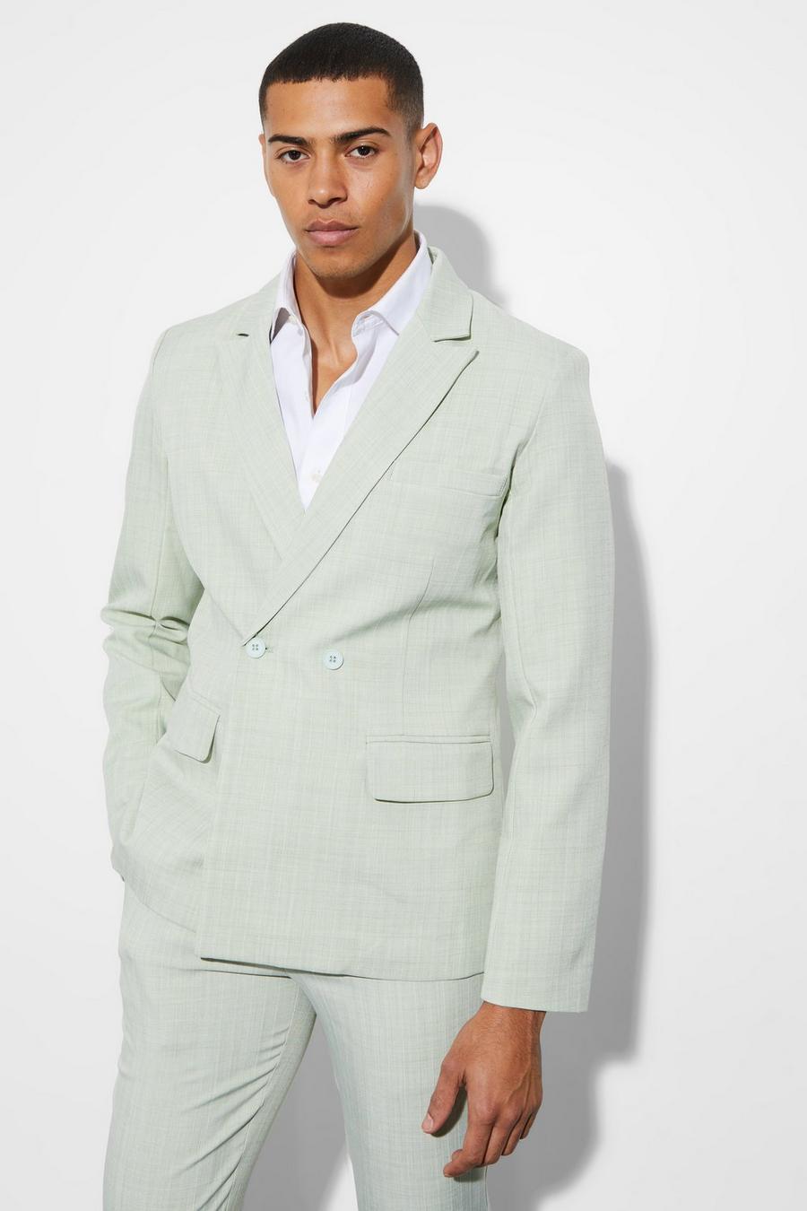 Zweireihige strukturierte Slim-Fit Anzugjacke, Light green image number 1