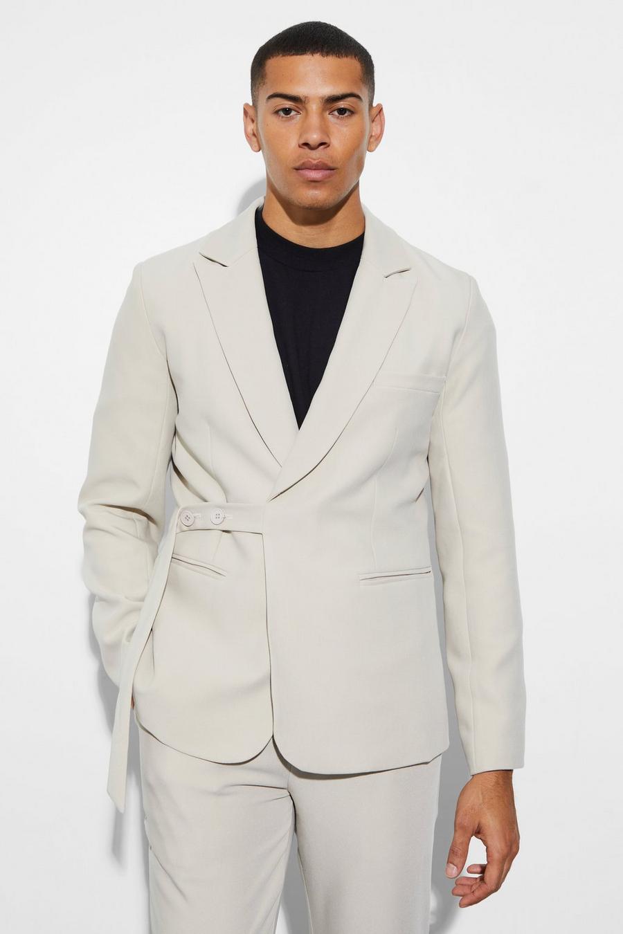 Beige Slim Tie Front Suit Jacket image number 1