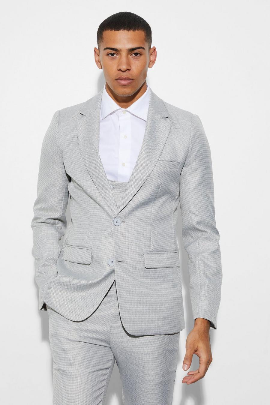Chaqueta de traje ajustada texturizada mini con botonadura, Light grey image number 1
