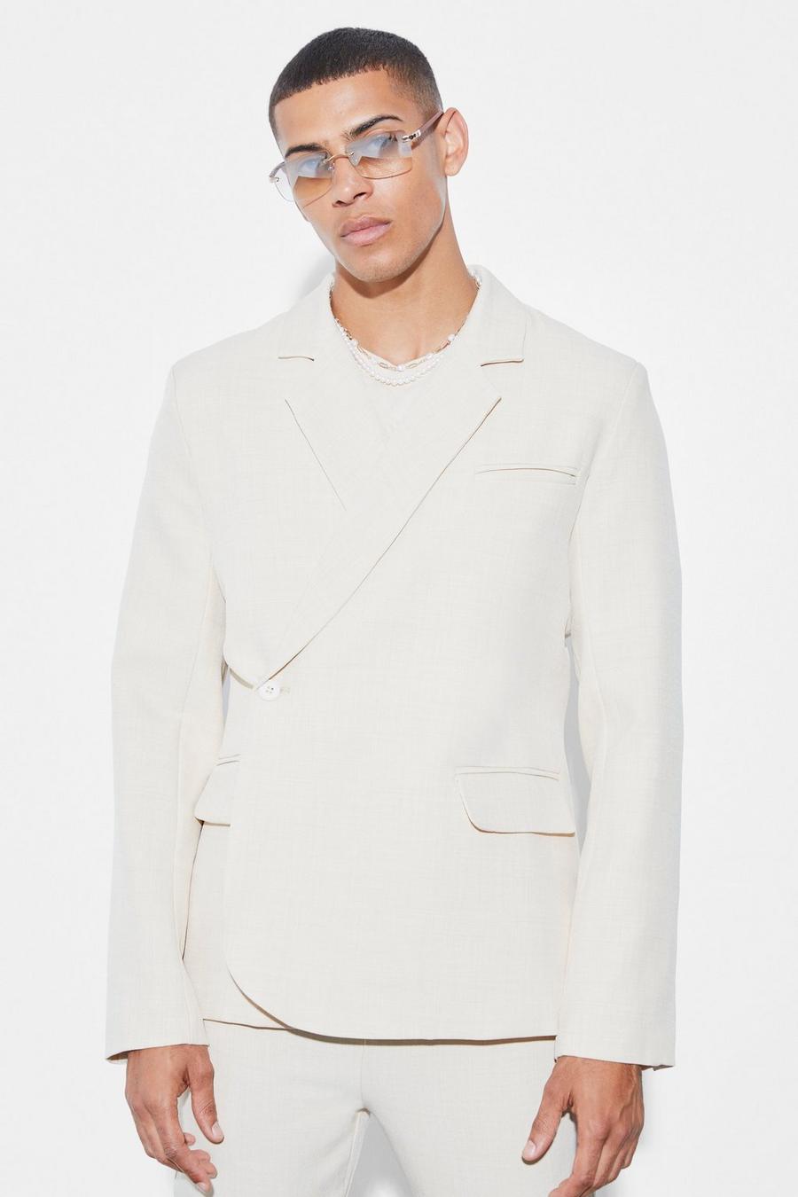 Stone beige Slim Single Breasted Wrap Plain Suit Jacket