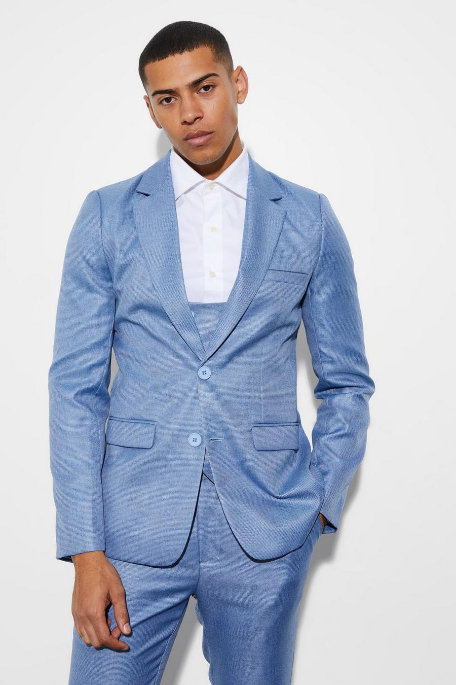 Light blue Skinny Single Breast Mini Texture Suit Jacket