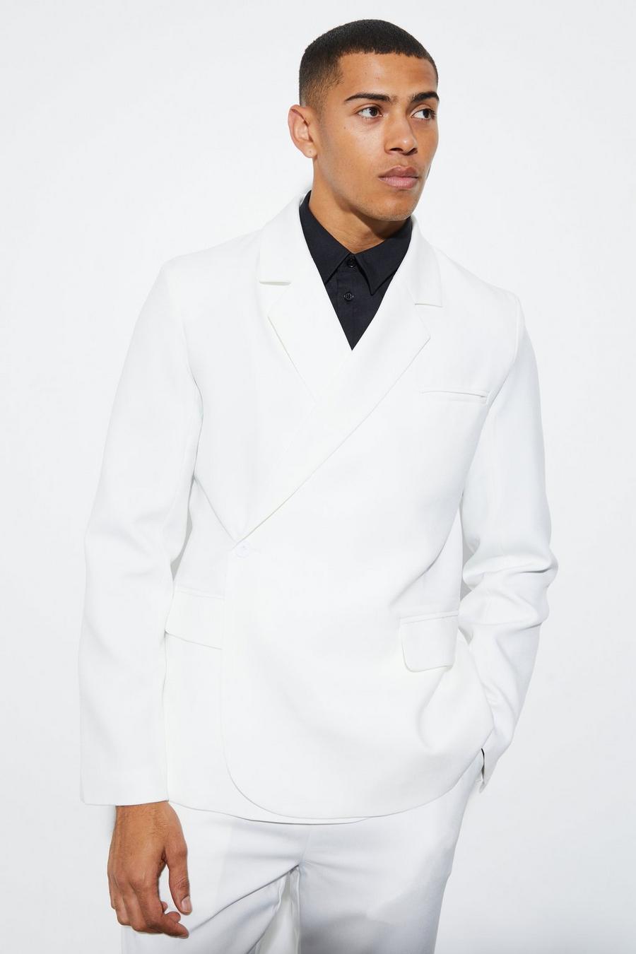 Ecru white Slim Single Breasted Wrap Plain Suit Jacket