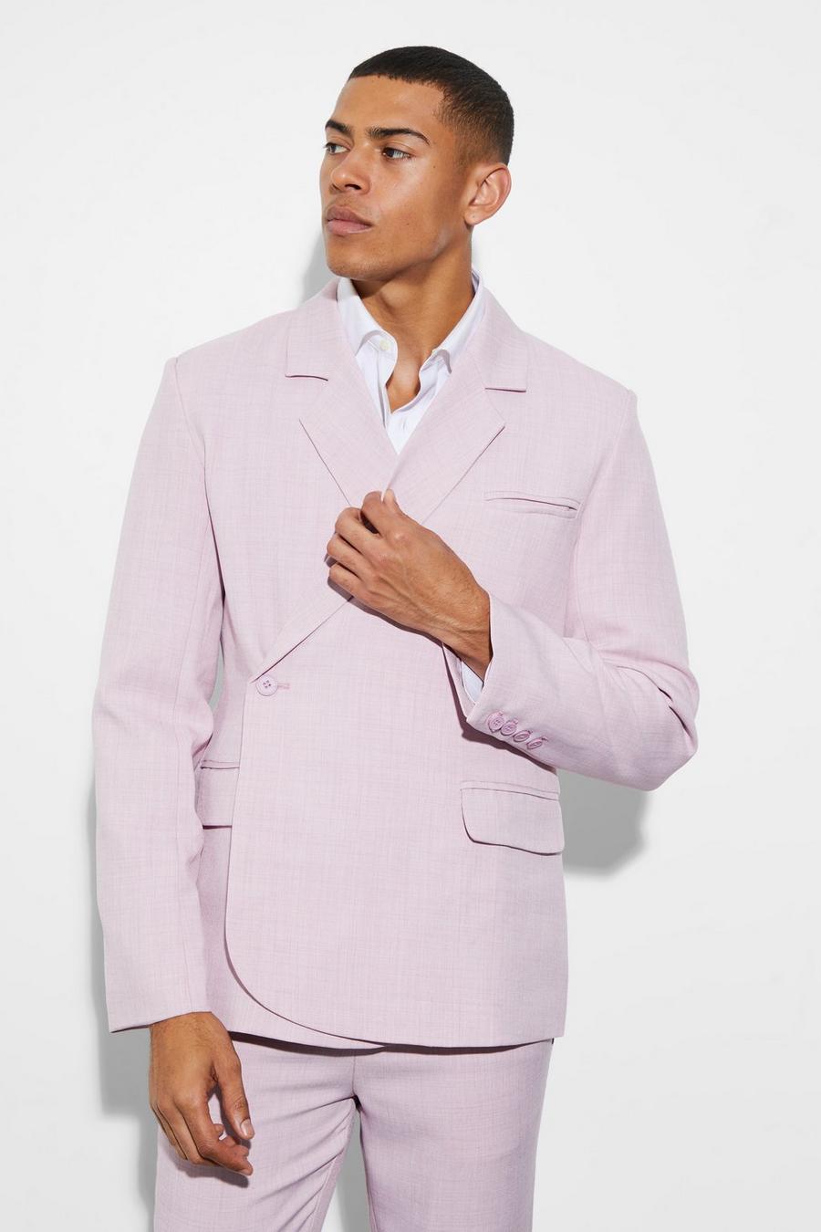 Chaqueta de traje ajustada cruzada lisa con botonadura, Pale pink image number 1