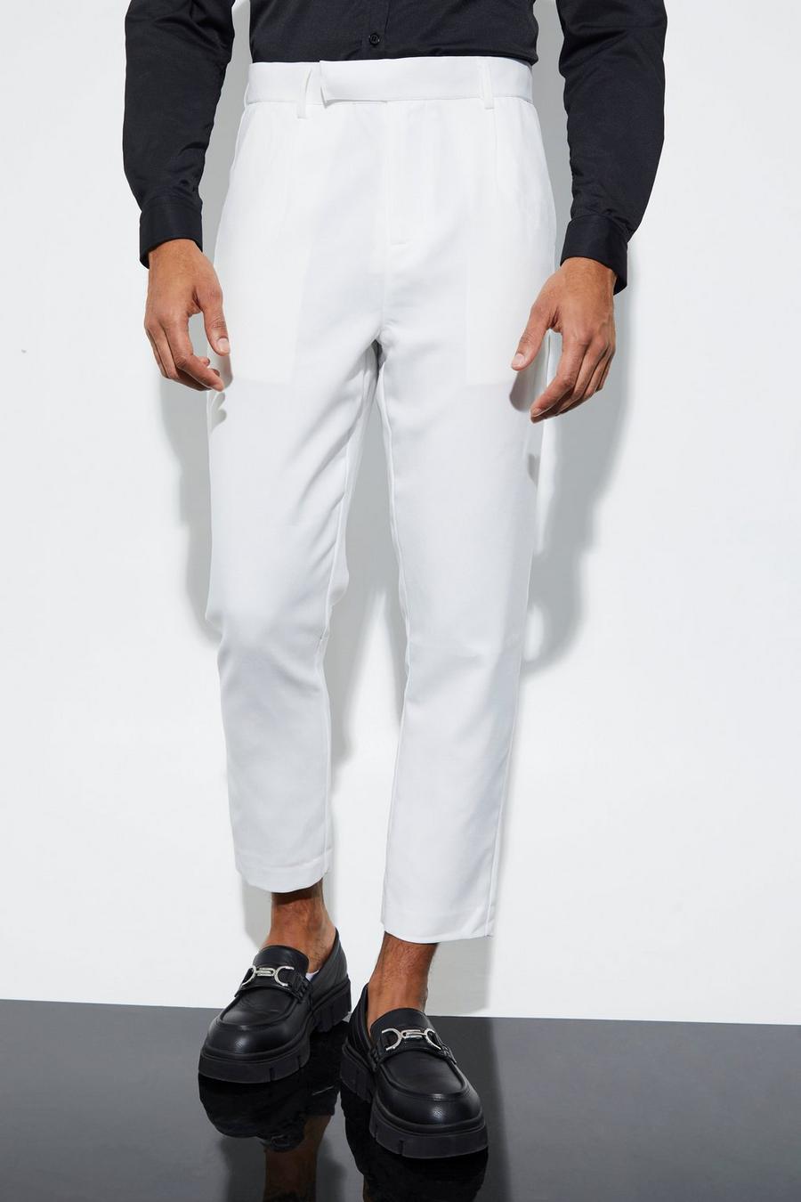 Ecru white Tapered Plain Suit Trousers