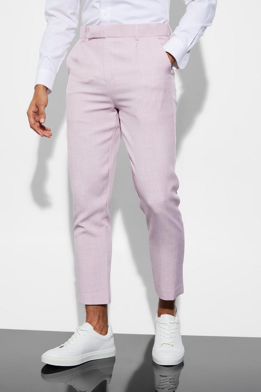 Pale pink rose Ingekorte Effen Slim Fit Pantalons