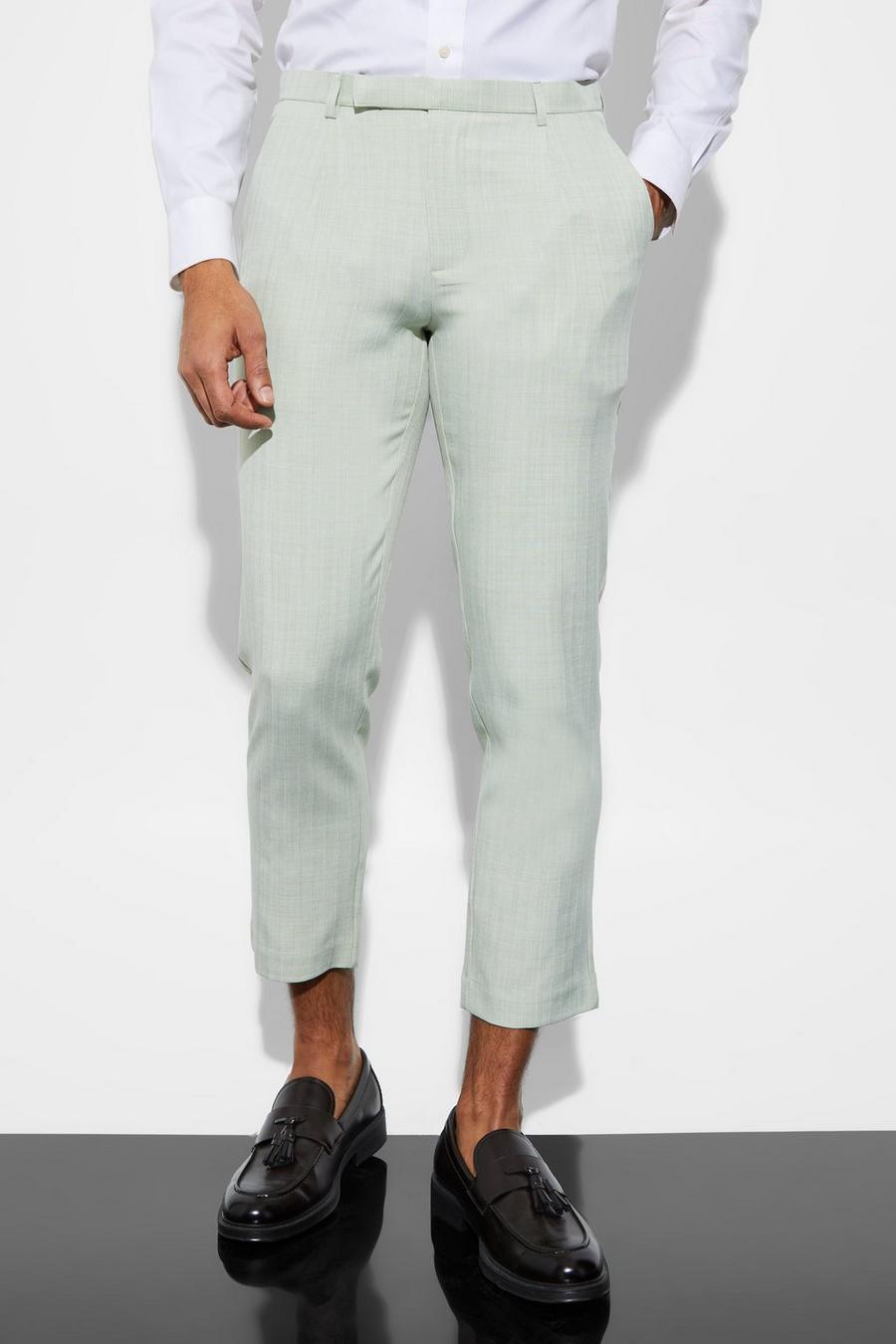 Light green Slim Cropped Texture Suit Trousers