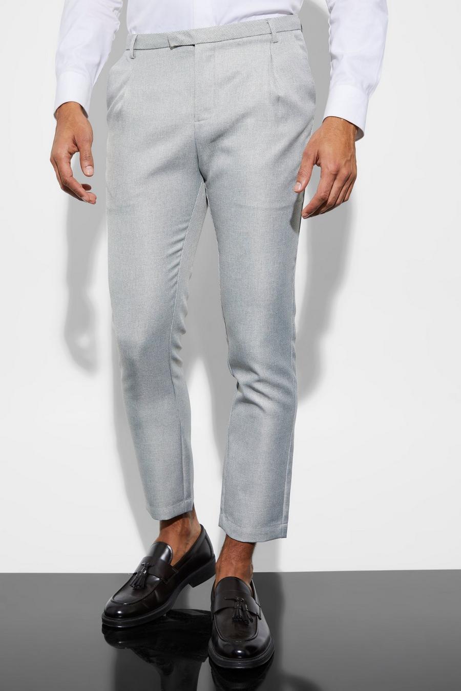 Pantalón pitillo de traje texturizado crop mini, Light grey gris