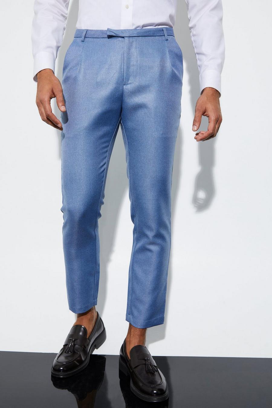 Pantalón pitillo de traje texturizado crop mini, Light blue azul