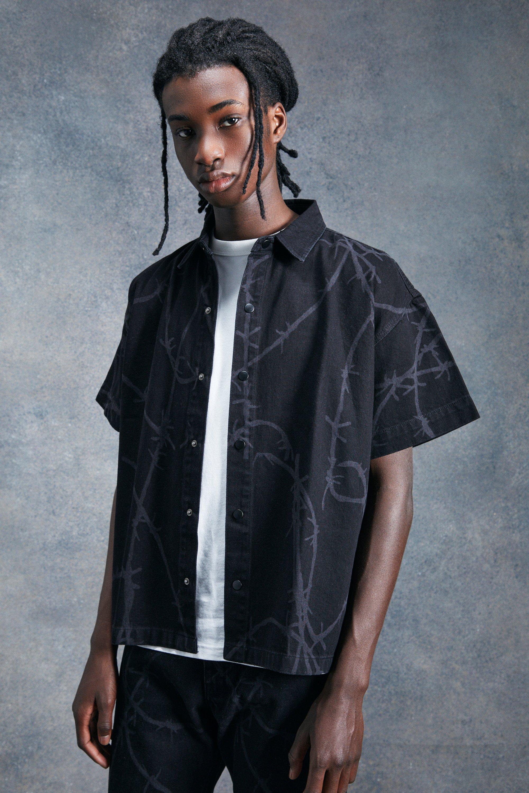 Black Barbed Wire Boxy Fit Denim Shirt