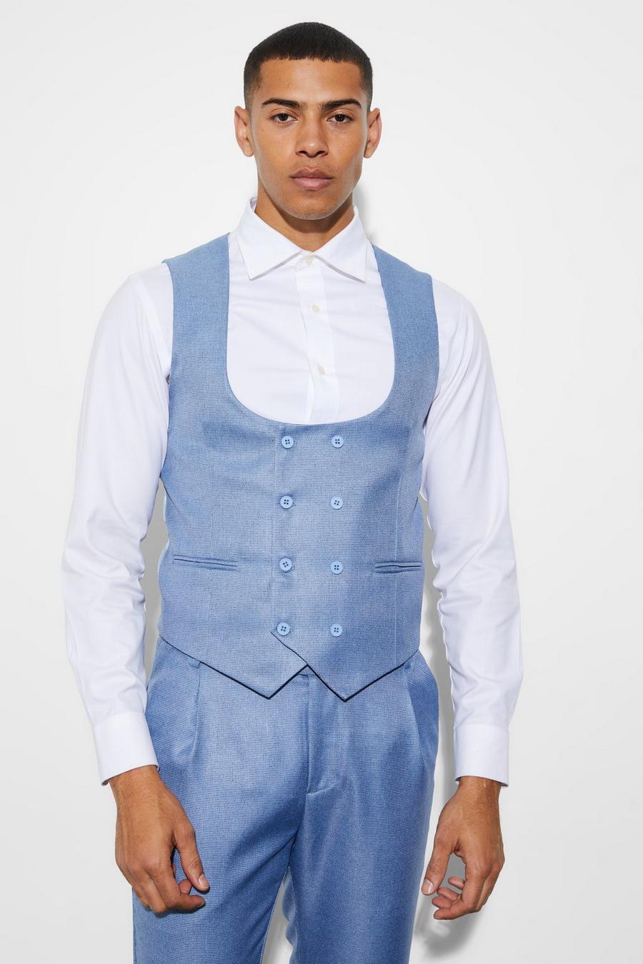 Light blue Skinny Double Breasted Mini Texture Waistcoat image number 1