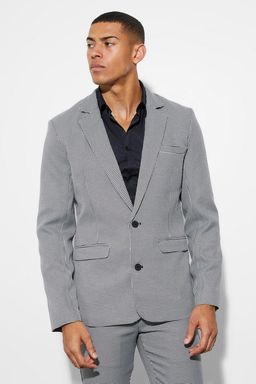 Black Skinny Single Breasted Dogstooth Suit Jacket image number 1
