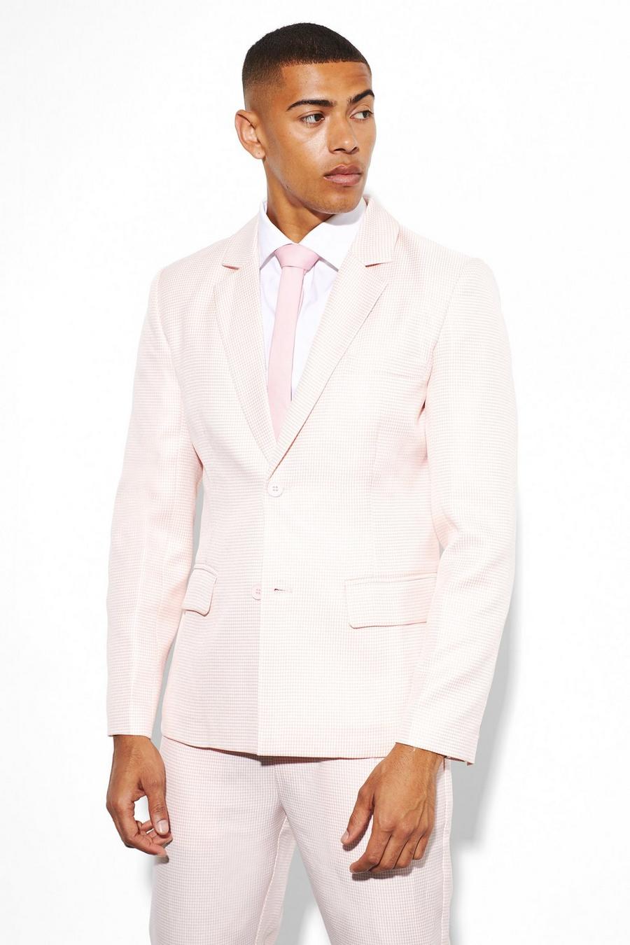 Pale pink Slim Single Breasted Dogstooth Suit Jacket