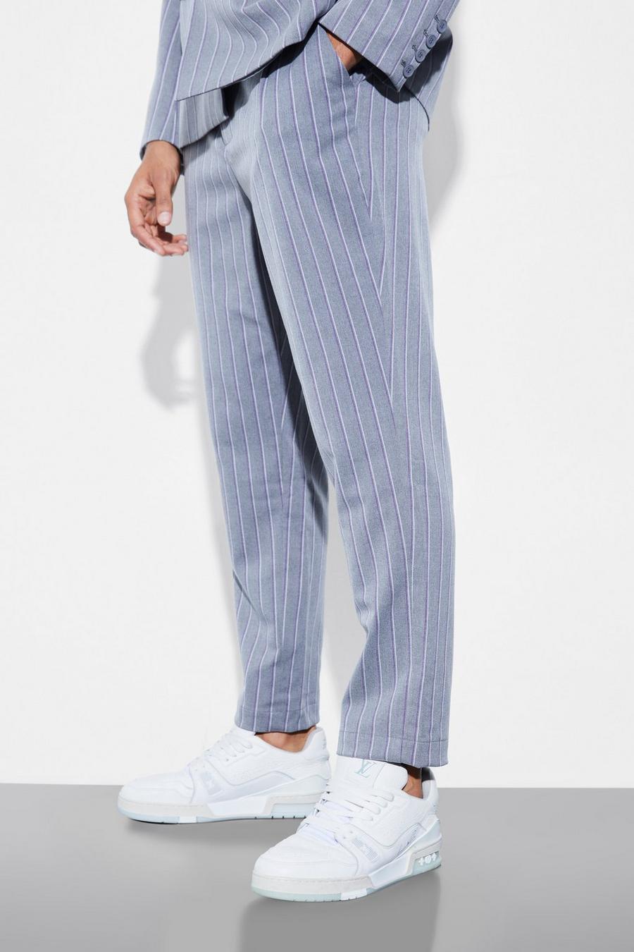 Grey Tapered Stripe Suit Trousers image number 1