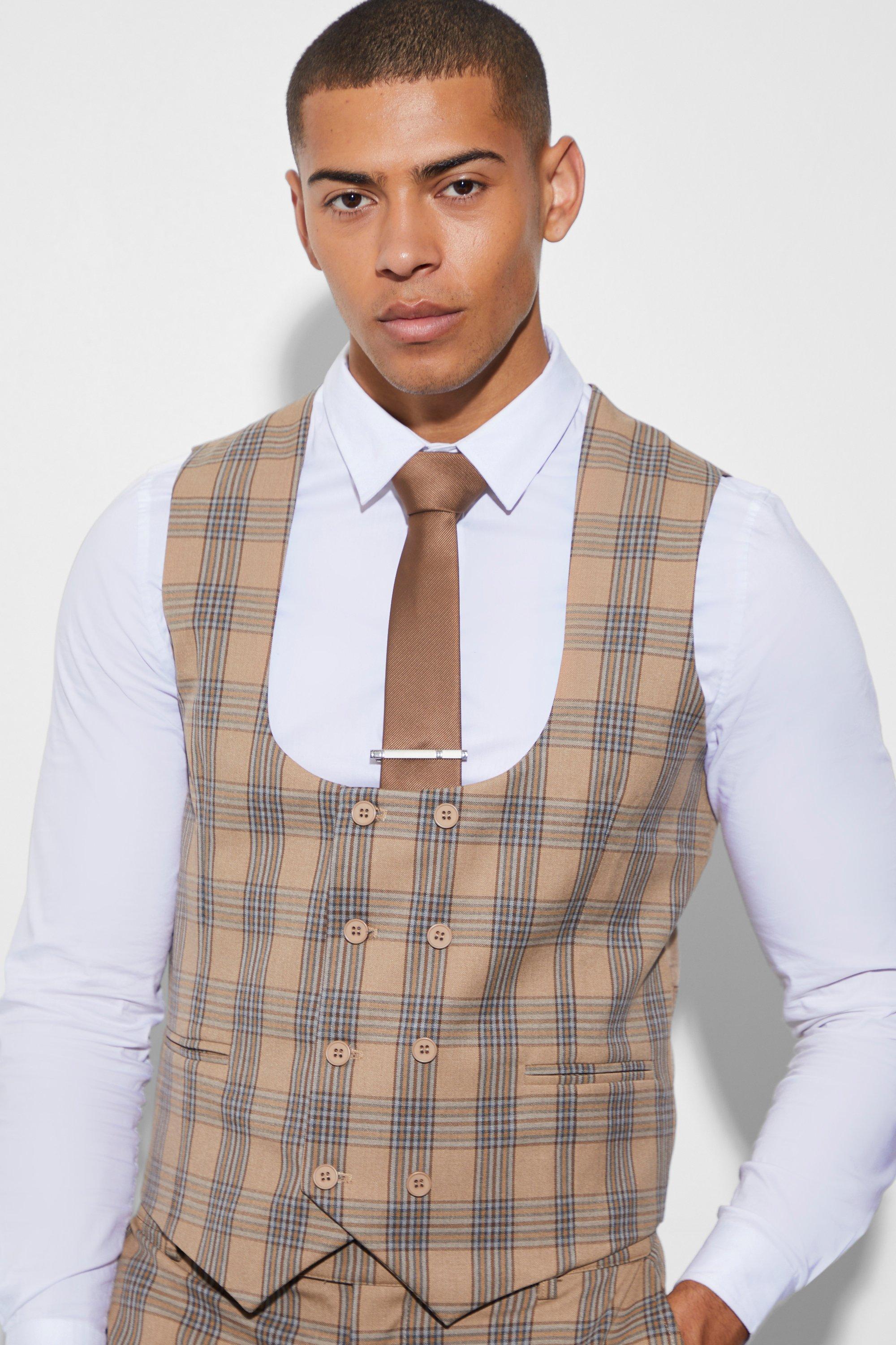 Double breasted shop check waistcoat