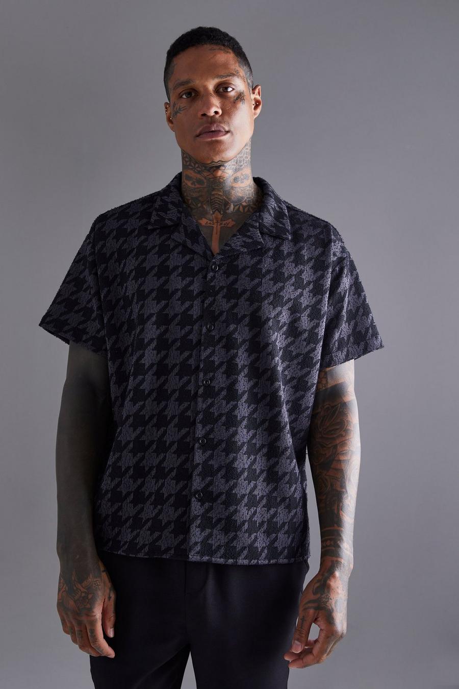 Charcoal Boxy Houndstooth Shirt  image number 1