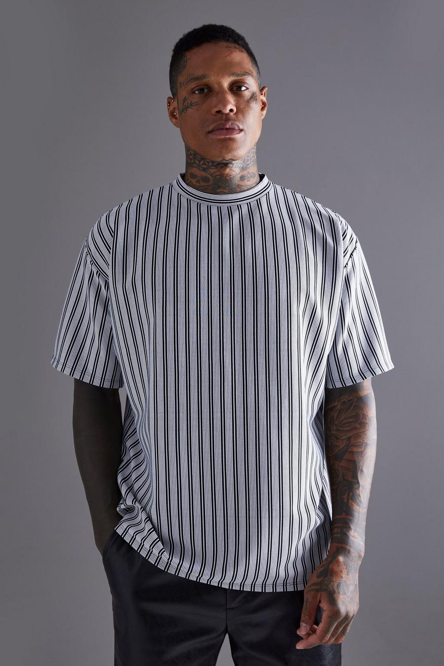 White Slim Vertical Stripe T-shirt  image number 1