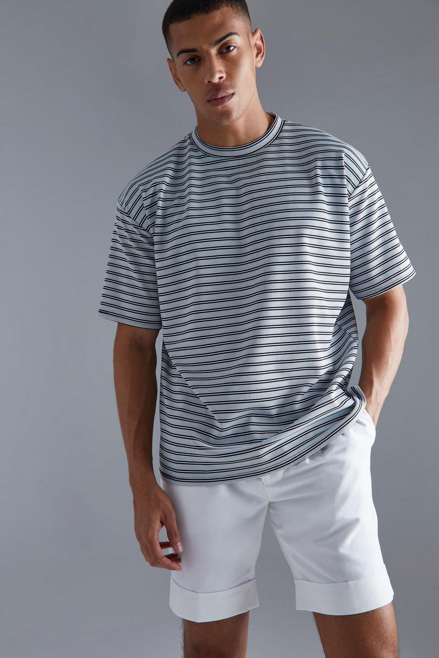 Oversized Stripe T-shirt, White blanco
