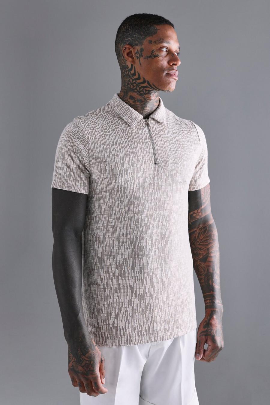 Taupe beige Slim Fit  Jacquard Polo 