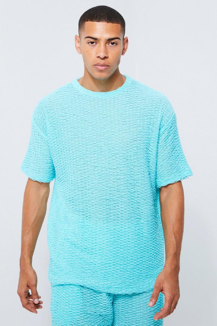 Aqua Oversized Textured Fringe T-shirt image number 1