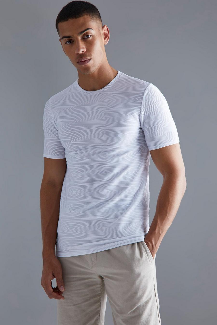 Geripptes Slim-Fit Ottoman T-Shirt, White image number 1