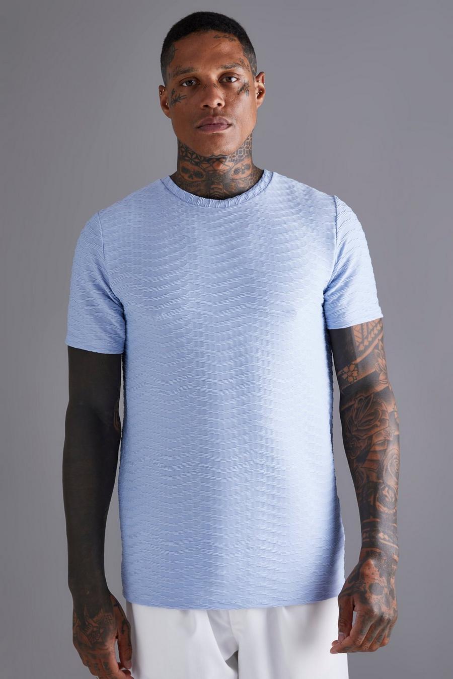 Light blue Slim Fit Wavy Jacquard T-shirt