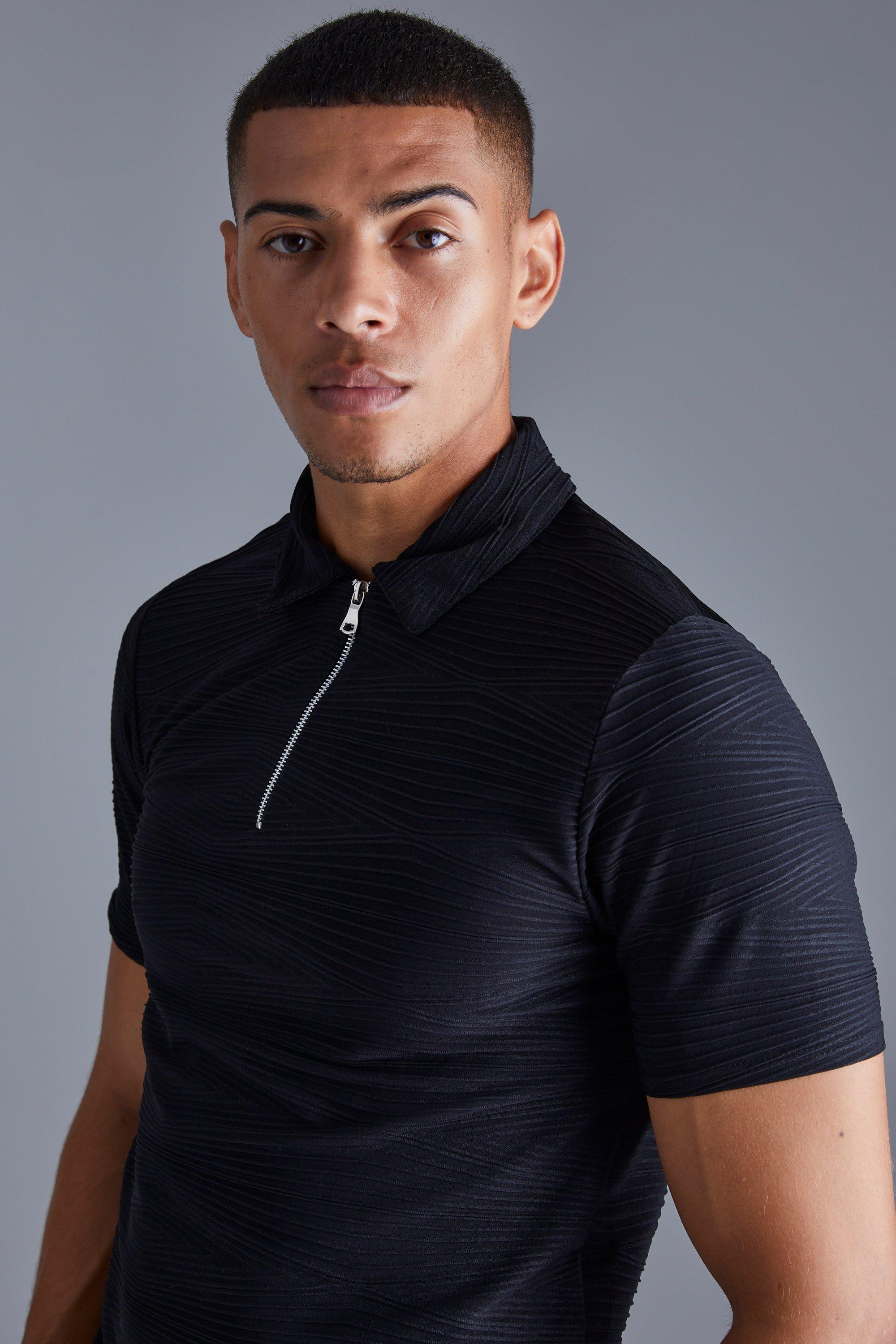 Mens black slim fit polo clearance shirt