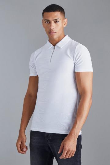 Slim Fit Ottoman Rib 1/4 Zip Polo white