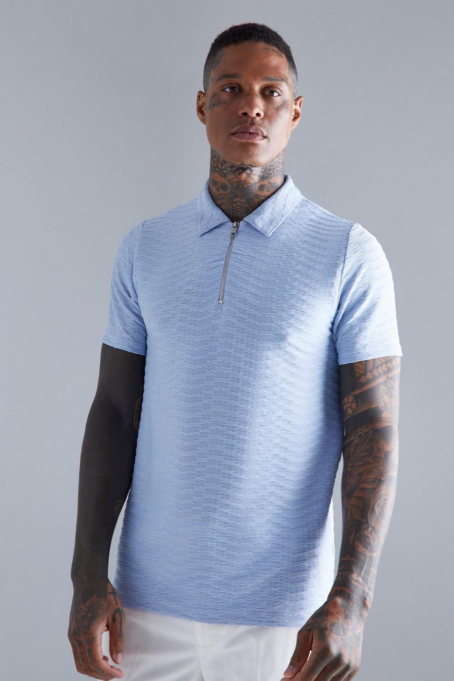 Slim-Fit Jacquard Poloshirt, Light blue image number 1