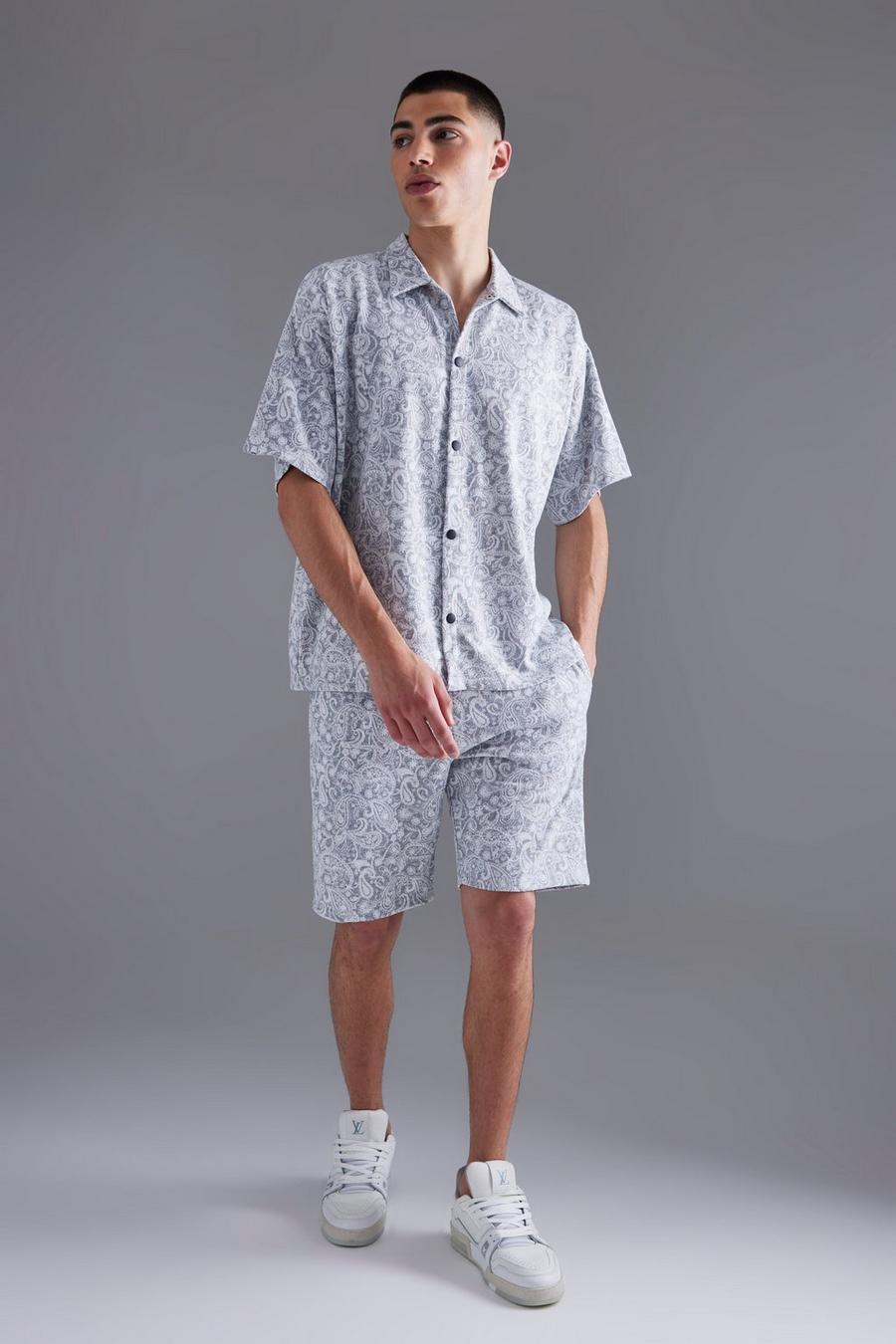 Grey marl  Paisley Jacquard Shirt & Short Set image number 1