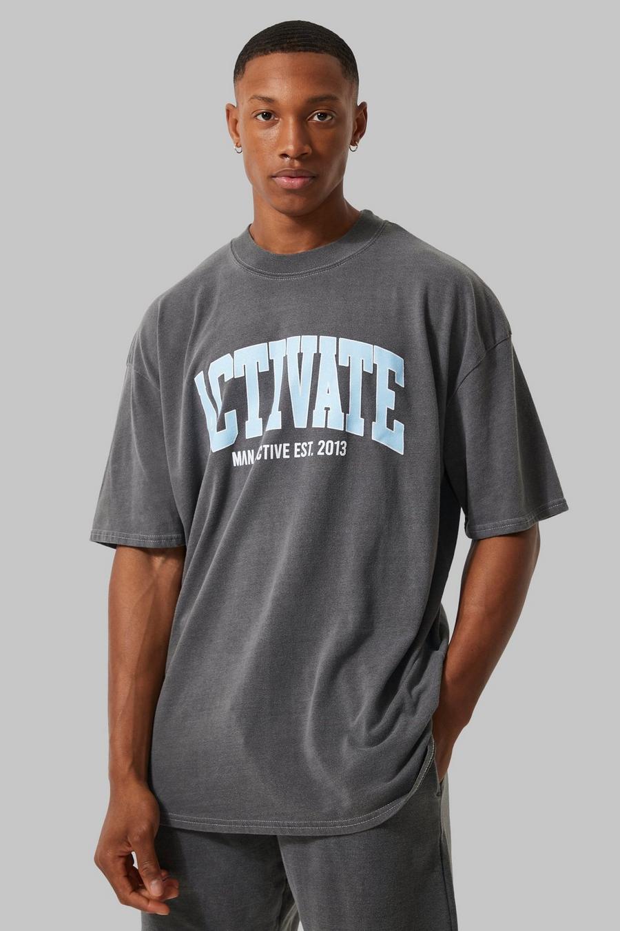 Charcoal grå Man Active Overdye Activate T-shirt