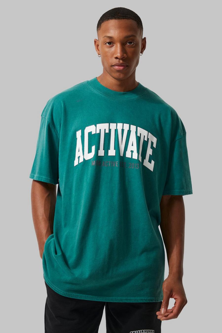 Teal grön Man Active Overdye Activate T-shirt image number 1